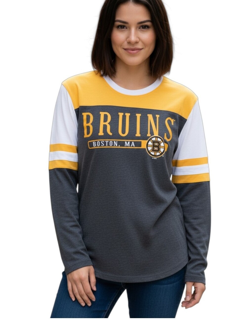 NWT-NHL Bruins Long Sleeve Shirt - Yellow, Charcoal & White